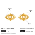 Golden stainless steel evil eye earrings with pearl inlay, waterproof and hypoallergenic - White Gemstone Evil Eye Stud Style (NB-E1611-WT)