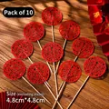 Set of 10 red felt Xi characters cake toppers for traditional Chinese wedding decor - Paper Border Round Double Happiness 10Pcs