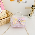 Sac princesse rose avec poignée en perles et nœud à paillettes pour filles - Style 501 / Nœud Jaune