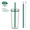 590ml clear Tritan straw cup in classic green with lid and stainless steel cleaning brush - 590ml / Classic Green