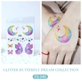 Glitter rainbow butterfly and moon temporary tattoo sticker for music festivals FG-040 - Rainbow Star Moon Butterfly (FG-040)