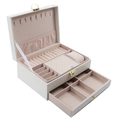 Double layer white leather jewelry box with pink velvet lining and pull-out drawer - 23*17*10cm / White