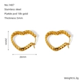 18K gold plated stainless steel heart hoop earrings with woven rope texture - Heart-shaped Wheat Texture Style (ZXG1487) / Gold