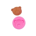 Pink silicone mold for DIY bear head soap and chocolate with stitched texture design - 1# Round Bear Face