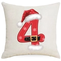 Christmas pillow cover with red number four and Santa belt design on beige fabric - Number 4 / 45*45cm (Single-sided Print, Without Insert)