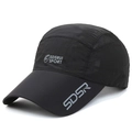 Breathable black quick-dry sport sun hat with mesh panels and SDSRUI shield logo - Adjustable / Black