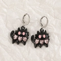 Orecchini a forma di gatto nero con cuore di cristallo rosa e finitura smaltata - Gatto Nero
