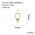 Detailed view of faceted gemstone pendant with 34x15mm dimensions and gold plated finish - P02058-White Textured Stone Geometric Shield Pendant