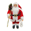 Staande Kerstman figuur in rood fluweel met gouden bril en een witte lantaarn - Pluche Kerstman met Lantaarn / Rood
