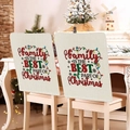 Set of 2 beige linen Christmas chair covers with festive family quote for holiday dining - Family Lights Christmas (YTM2-20)