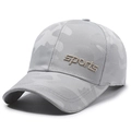 Gray camouflage baseball cap with sports embroidery and breathable mesh panels - Adjustable / Light Grey/Gold Embroidery