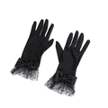 Elegantes guantes de satén negro con encaje de lunares y lazos de cinta de seda - Talla única / Negro