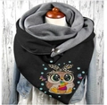 Thick warm winter scarf with cartoon owl print and metal snap button in black and grey - 150*75cm / Black Grey Leopard Owl (Image 36)