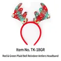 Red and green plaid reindeer antler headband with golden bells and sequins for Christmas - TK-18GR (Red Green Plaid Pointed Antler Headband - Green)