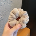 Furry cream scrunchie made of soft faux fur with high-elastic inner band for women - 9002C Khaki Faux Fur Plush Scrunchie
