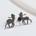 Macro view of black stainless steel reindeer stud earrings showing back needle details - Large Reindeer-493 / Black