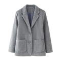 Klassischer grauer Wollblazer mit Reverskragen und großen aufgesetzten Taschen für Damen - S / Grau