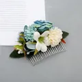 Elegant bohemian blue rose and cream daisy floral hair comb with silver metal teeth - FS07-3 Blue
