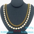 Collana a strati con catena cubana placcata oro 18K e perle su modello a collo nero - Collana Oro (KN288738-Z)