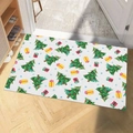 Tappeto natalizio con alberi verdi e scatole regalo colorate su sfondo bianco - 40x60cm / Regali di Natale e Stelle