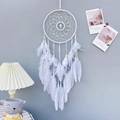 Minimalist white dream catcher with hexagonal crystal and soft feathers wall decor - Cat's Eye Cone / White