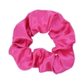 Single bright pink satin hair scrunchie with silky elastic texture on white background - Rose Red