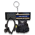 Tactical police vest keychain with Come Home Safe flag charm in blue and black finish - 4-Flag And Vest