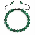 8mm natural malachite stone beaded bracelet with adjustable black braided cord - Malachite Texture (Style 15)