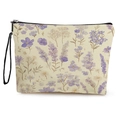 Borsa per trucco in tela con stampe di lavanda, cerniera nera e cinturino da polso - Stile Fiori di Campo alla Lavanda