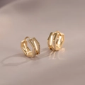 Elegant gold layered geometric hexagonal hoop earrings with micro-pave zircon crystals - E445-Hexagonal Layered / Gold