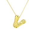 Detail shot of a gold-plated balloon letter V pendant necklace with sparkling zircons - Letter V / Gold