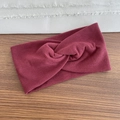 Solid wine red ribbed knit sport headband with twist knot design for women - Ribbed Style / Burgundy