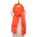 Close-up of bright orange mohair knit scarf with long tassels on a white background - Orange Red