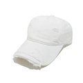 Detail showing distressed holes and frayed edges on white vintage cotton baseball cap - M (56-58cm) / White