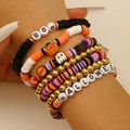 Set de pulseras de Halloween con cuentas de arcilla y dijes de calabaza y BOO - Estilo Mezclado Morado (3637)