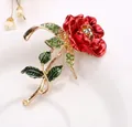 Elegant red rose brooch featuring colorful rhinestones and green crystal leaf details - Retro Rose Enamel Style