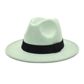 Detail view of the mint green wool felt fedora featuring a contrast black ribbon band - M (56-58cm) / Mint Green