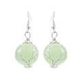 Detail of handmade silver wire wrapped tree of life earrings with green natural stone - Green Aventurine