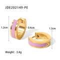 Detail view of 18K gold plated hoop earrings with pink enamel inlay including dimensions - Pink Purple