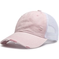 Distressed light pink mesh trucker hat with washed cotton and vintage ripped details - Adjustable / Light Pink