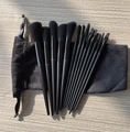 13-piece soft makeup brush set in black with wooden handles and matching storage bag - 13Pcs Black [OPP Bag]