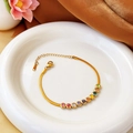 Golden flat snake chain bracelet with colorful gemstones and S-Steel tag - Gold Colorful Gemstone Snake Chain (564)