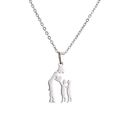 Collana in acciaio inossidabile lucido con madre, due bambini e ciondolo a forma di cuore - Argento/Madre con due bambini e cuore