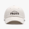 Berretto da baseball in cotone lavato beige con ricamo vintage e dettagli strappati - Bianco Sporco