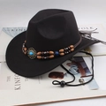 Black western cowboy hat with turquoise beaded band and adjustable chin strap - Double Row Beads / Black