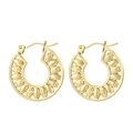French style gold hollow hoop earrings with leaf pattern in high quality titanium steel - Gold (KE104082-LM)