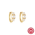 Elegante goldene S925 Sterling Silber Creolen mit drei vertikalen weißen Perlen - Dreifache Perlen-Huggie / Gold