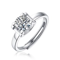 Macro shot of silver S925 ring with round moissanite in square four-prong setting - Bull Head Ring / 1 Carat / Ring Only