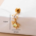 Macro shot showing 1.6cm flower cartilage stud size with colorful opal stone and star - Gold 5# Unicorn Pendant