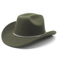 Detailed view of dark green wool felt cowboy hat with sparkling rhinestone band accent - M (56-58cm) / Army Green